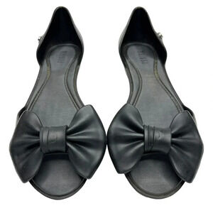Melissa Seduce Matte Black Bow D'Orsay Peep Toe Flat Sandal Sz. 5